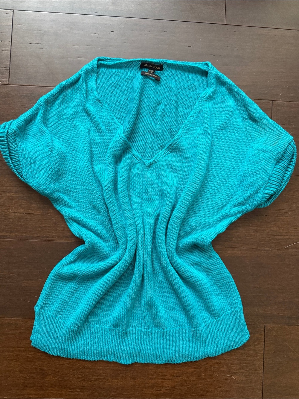 Massimo Dutti Teal V-Neck Short Sleeve Sweater